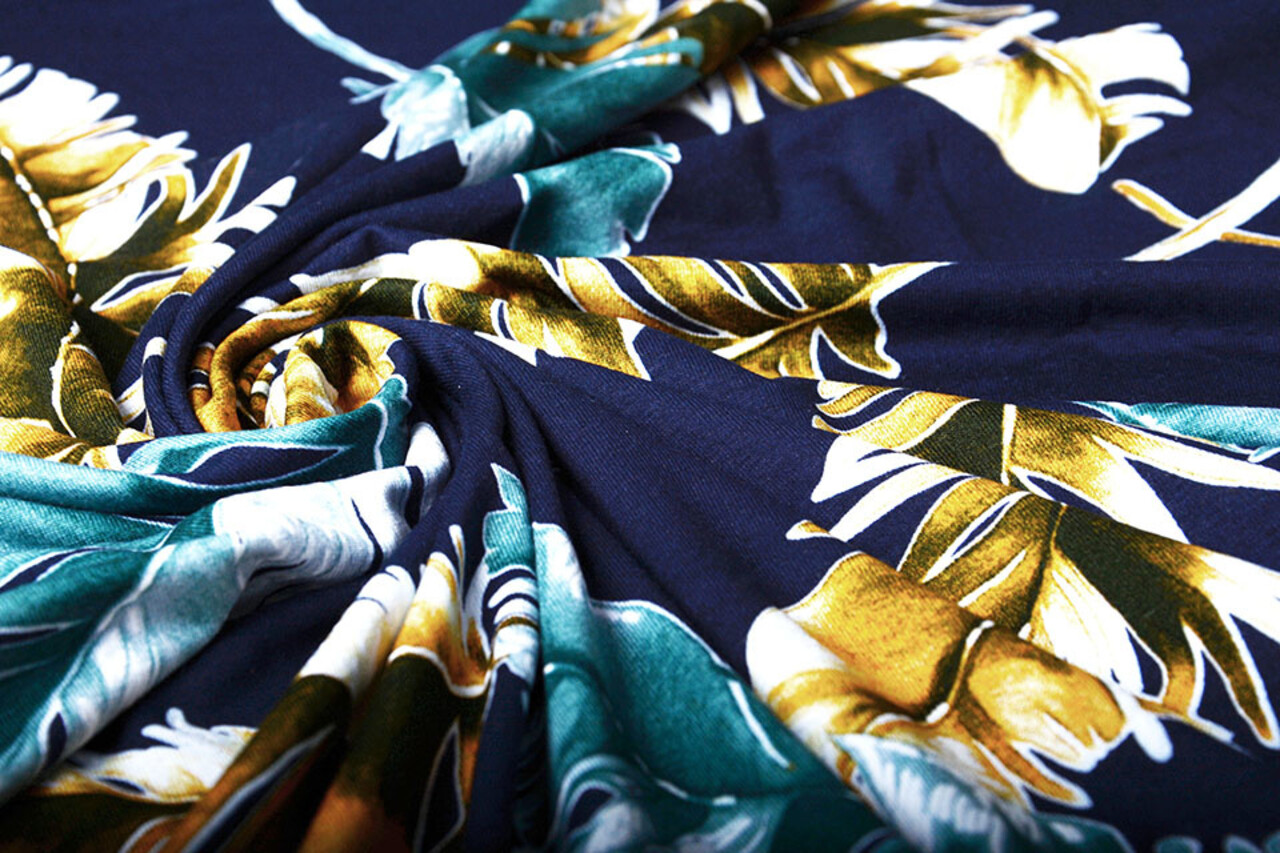 Viscosa Jersey Laccato Pluma Blu Navy Verde