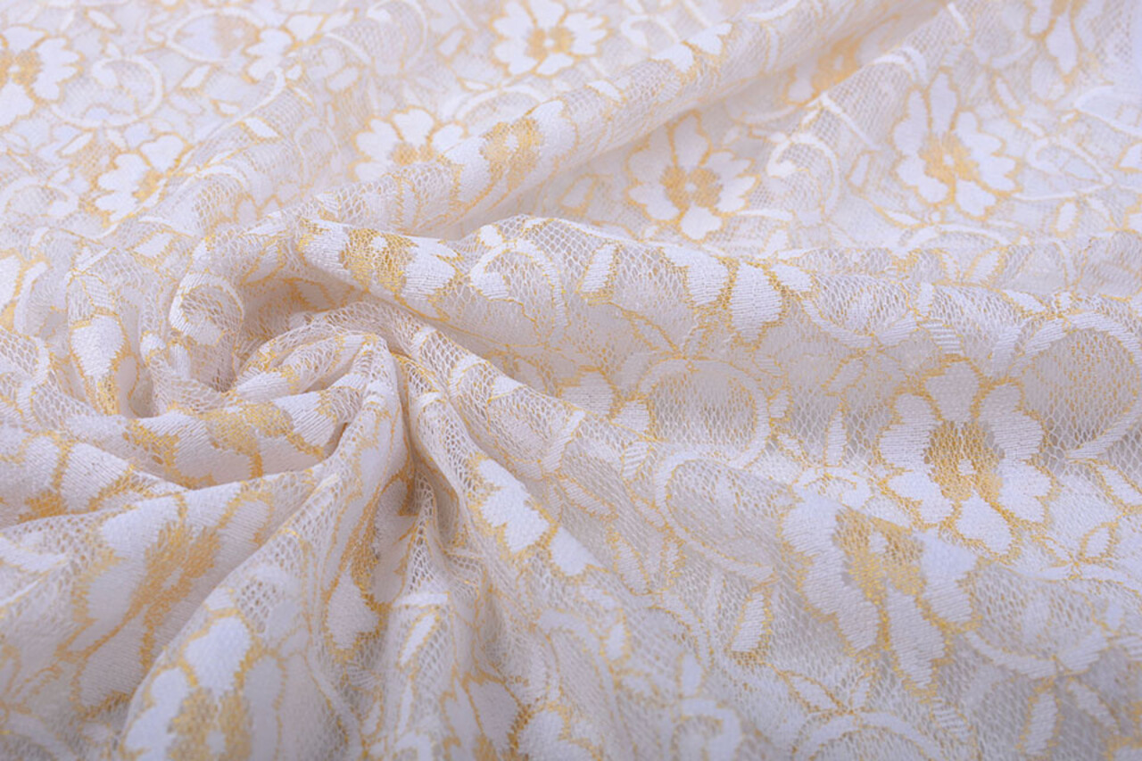 SpitzenStoff Fiori Weiß Gold