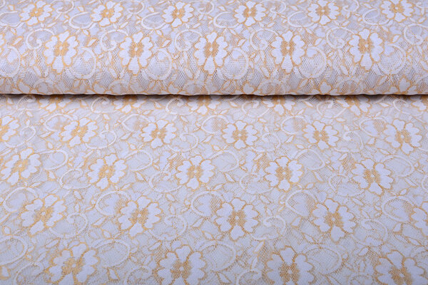 SpitzenStoff Fiori Weiß Gold