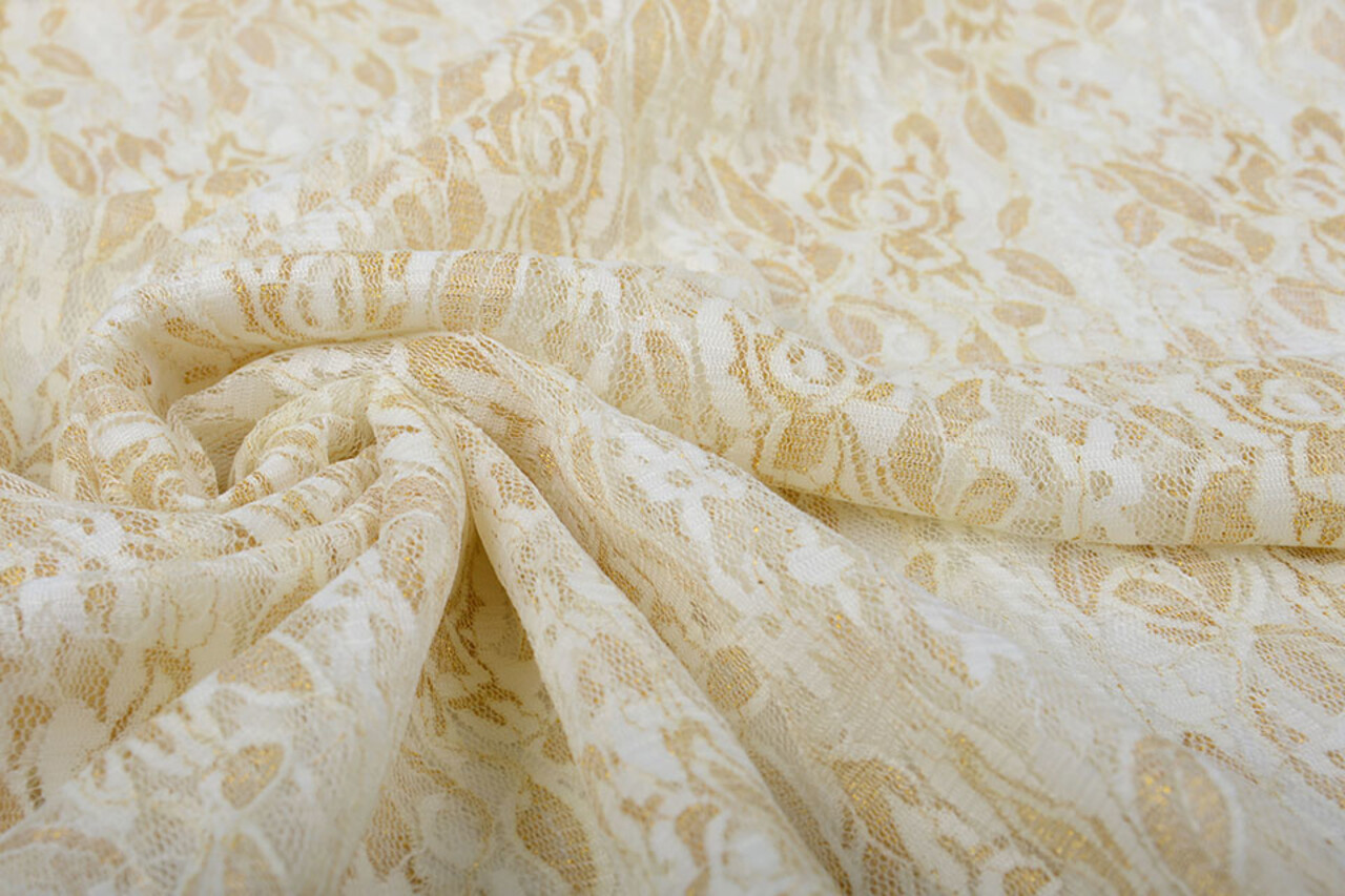 SpitzenStoff Putiputi Elfenbein Gold
