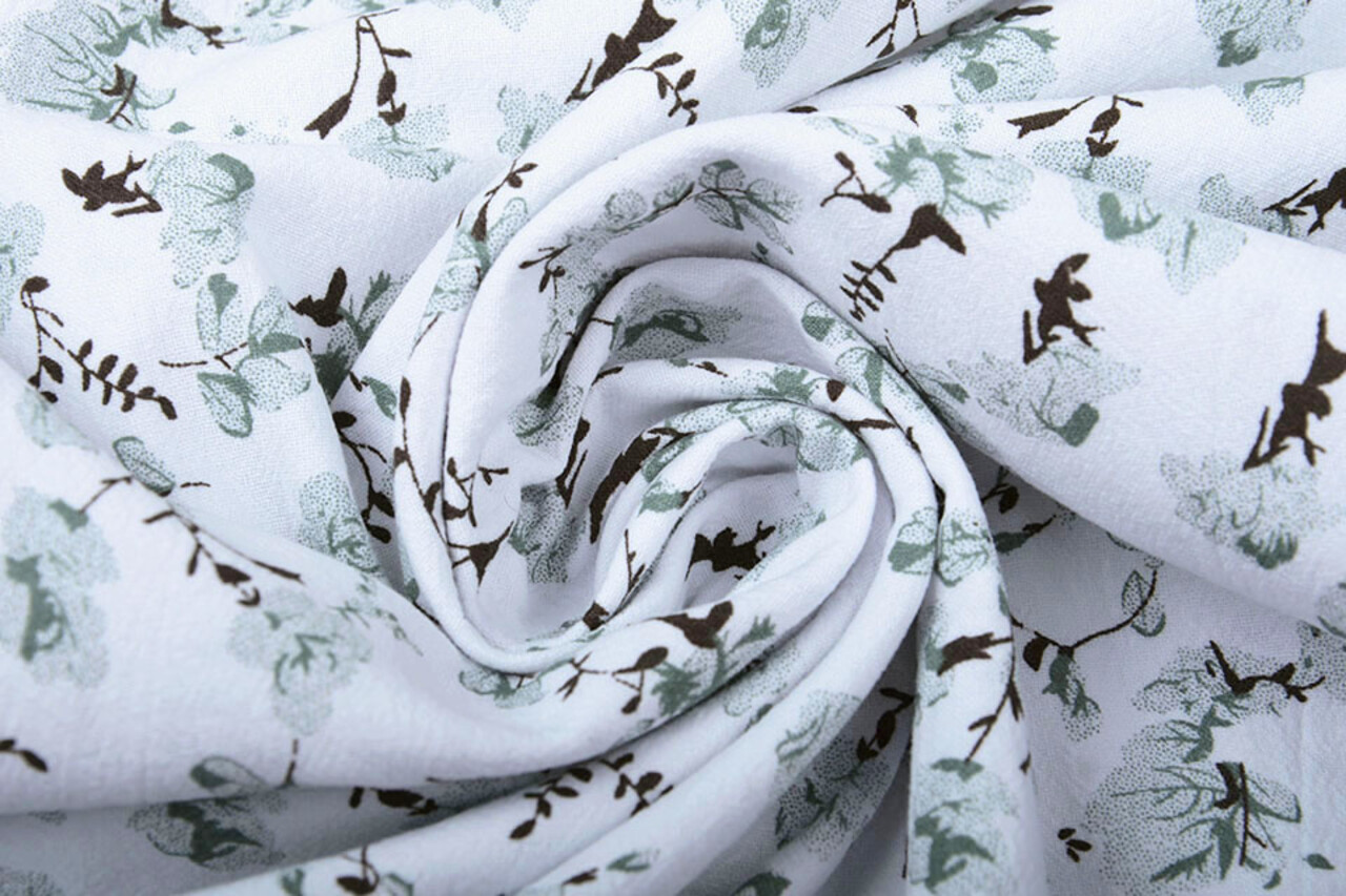 100% Washed Cotton Trandafiri Flowers Old Green