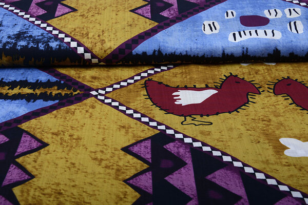 Batik Motiv Ocker Blau Lila