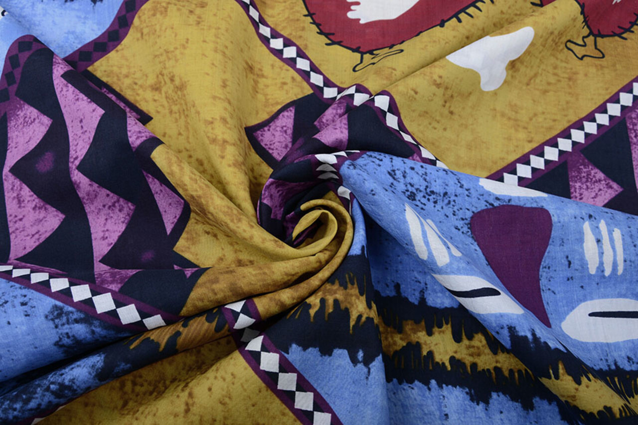 Batik Motiv Ocker Blau Lila