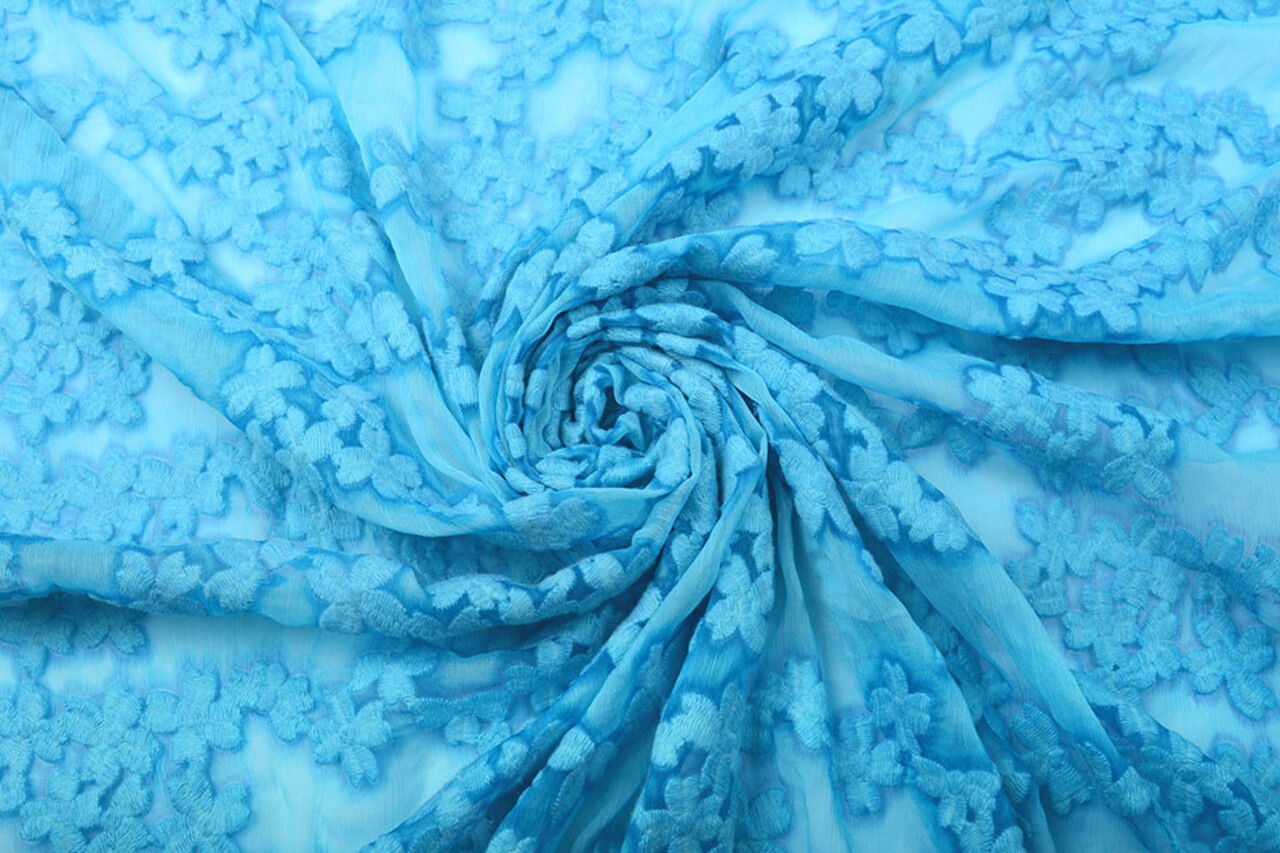 Geborduurd Chiffon Aurora Blauw