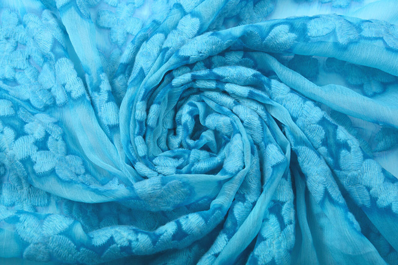 Geborduurd Chiffon Aurora Blauw