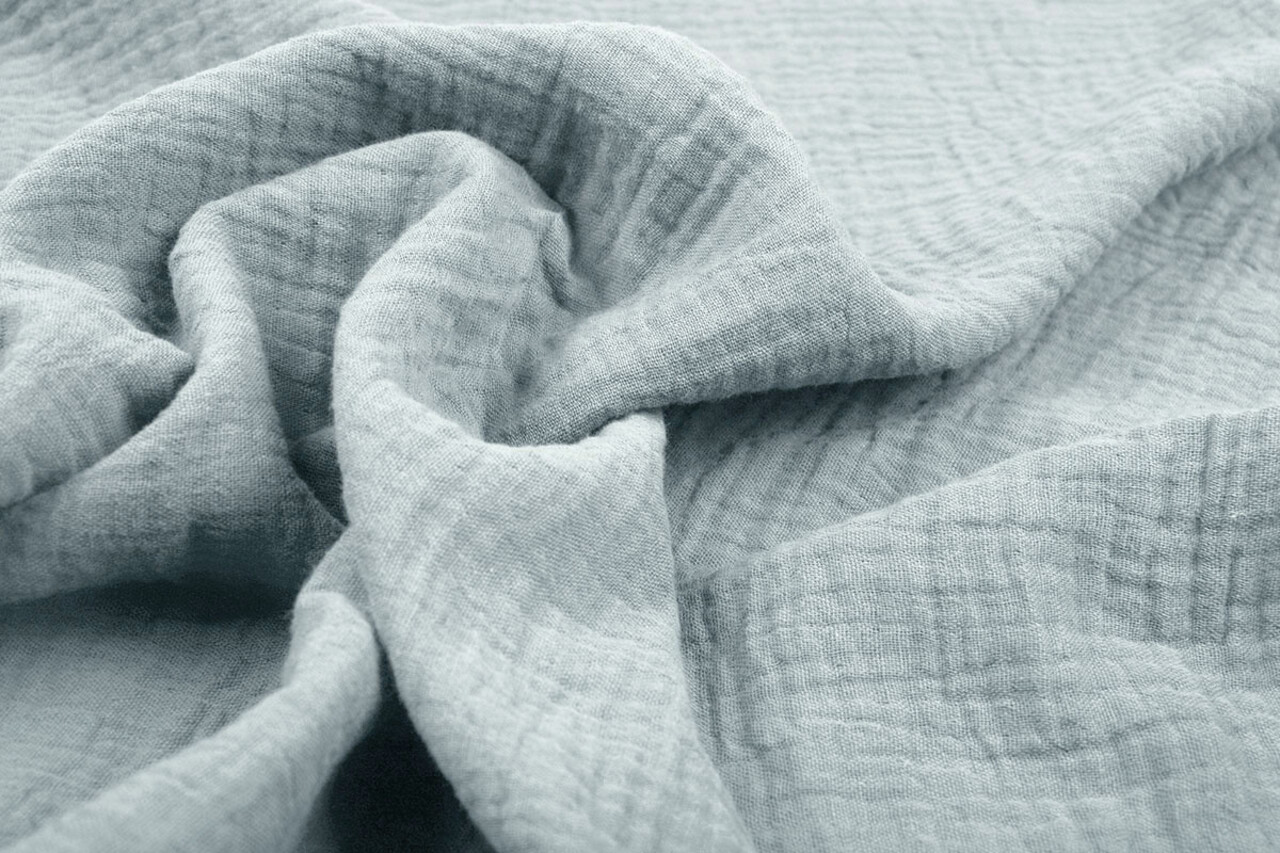 Oeko-Tex® Coton Double Gaze Tissu Bleu Gris Oeko-Tex® Coton Double Gaze Tissu Bleu Gris