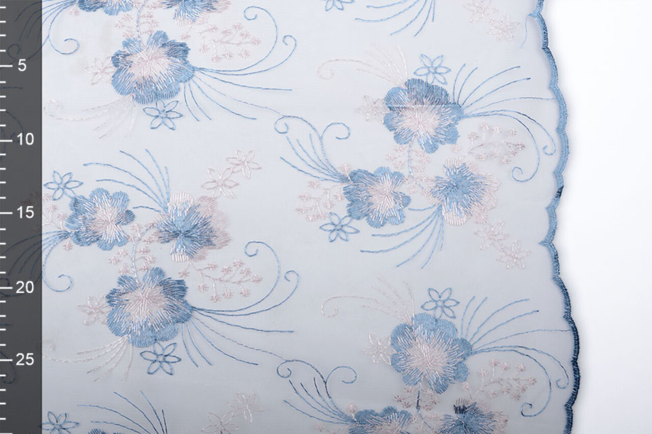 Mesh Embroidered Flower Blue Pink