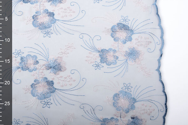 Mesh Embroidered Flower Blue Pink