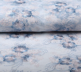 Mesh Geborduurd Bloem Blauw Roze