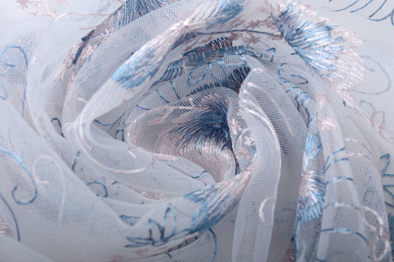 Mesh Embroidered Flower Blue Pink