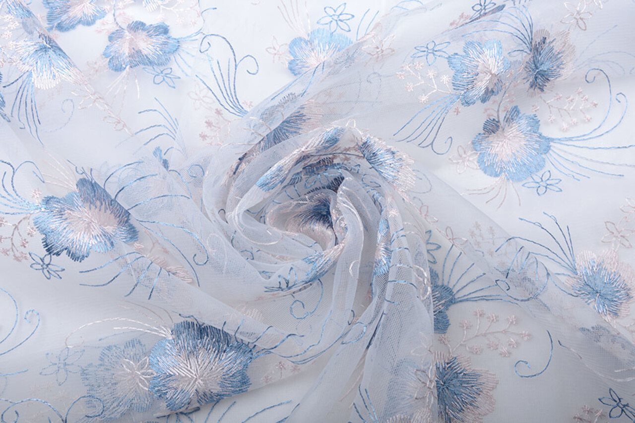 Mesh Ricamato Fiore Blu Rosa Mesh Ricamato Fiore Blu Rosa