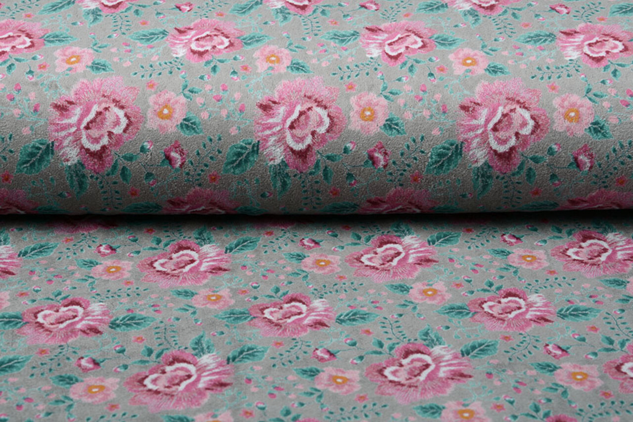 Nicki Velours Fleurs Gris
