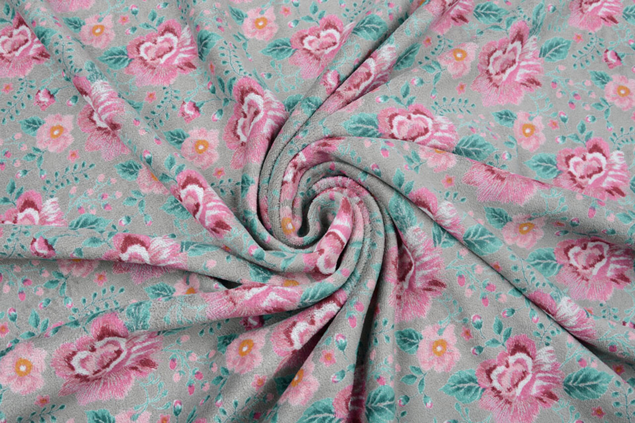 Nicky Velours Bloemen Grijs Nicky Velours Bloemen Grijs