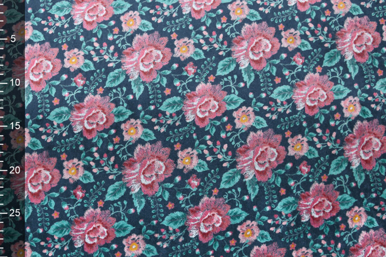 Nicky Velours Bloemen Marine Blauw