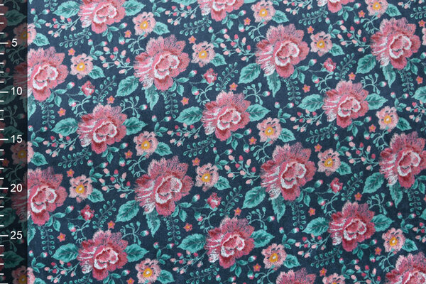 Nicki Samt Blumen Marine Blau Nicki Samt Blumen Marine Blau