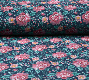 Nicki Samt Blumen Marine Blau Nicki Samt Blumen Marine Blau