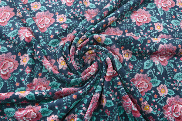 Nicki Samt Blumen Marine Blau Nicki Samt Blumen Marine Blau