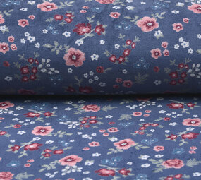 Nicki Samt Kleine Blumen Dunkelflieder Nicki Samt Kleine Blumen Dunkelflieder