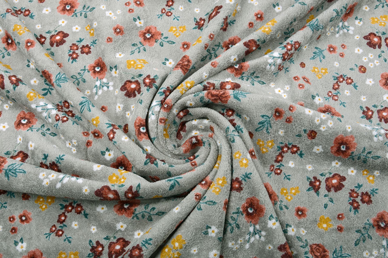 Nicki Samt Kleine Blumen Grau Nicki Samt Kleine Blumen Grau