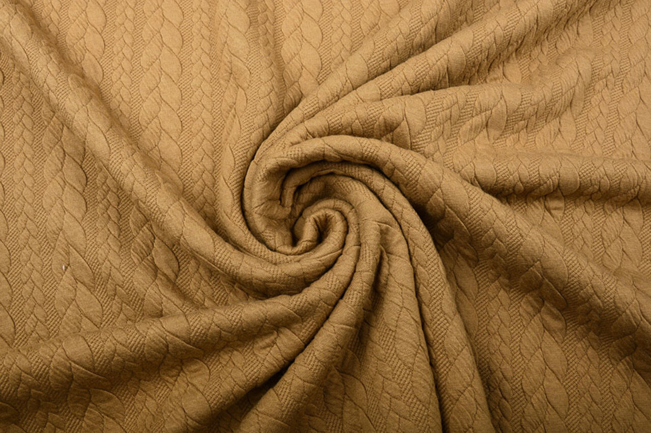Tricoté Torsade Tissu Jersey Marron Moka Tricoté Torsade Tissu Jersey Marron Moka