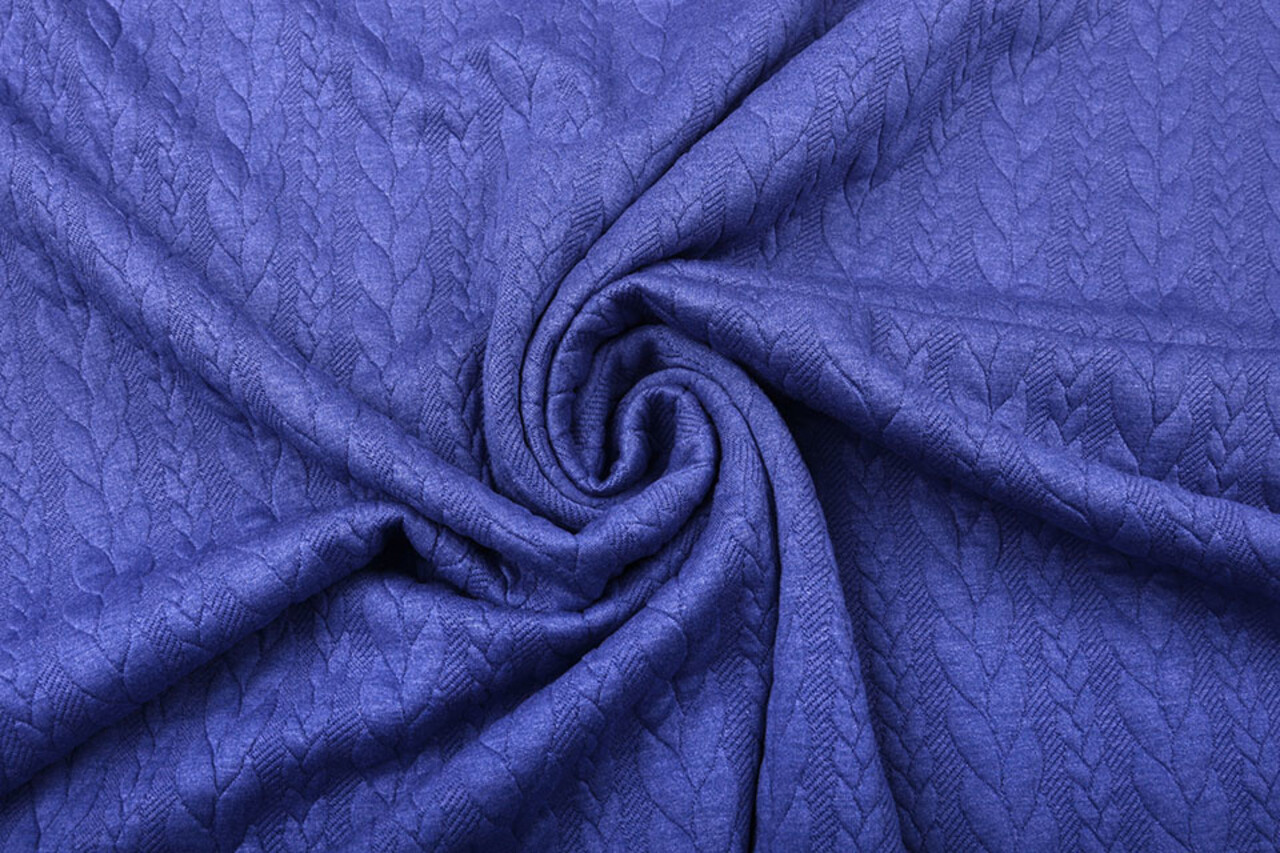Gebreide Kabel Stof Tricot Kobaltblauw Melange