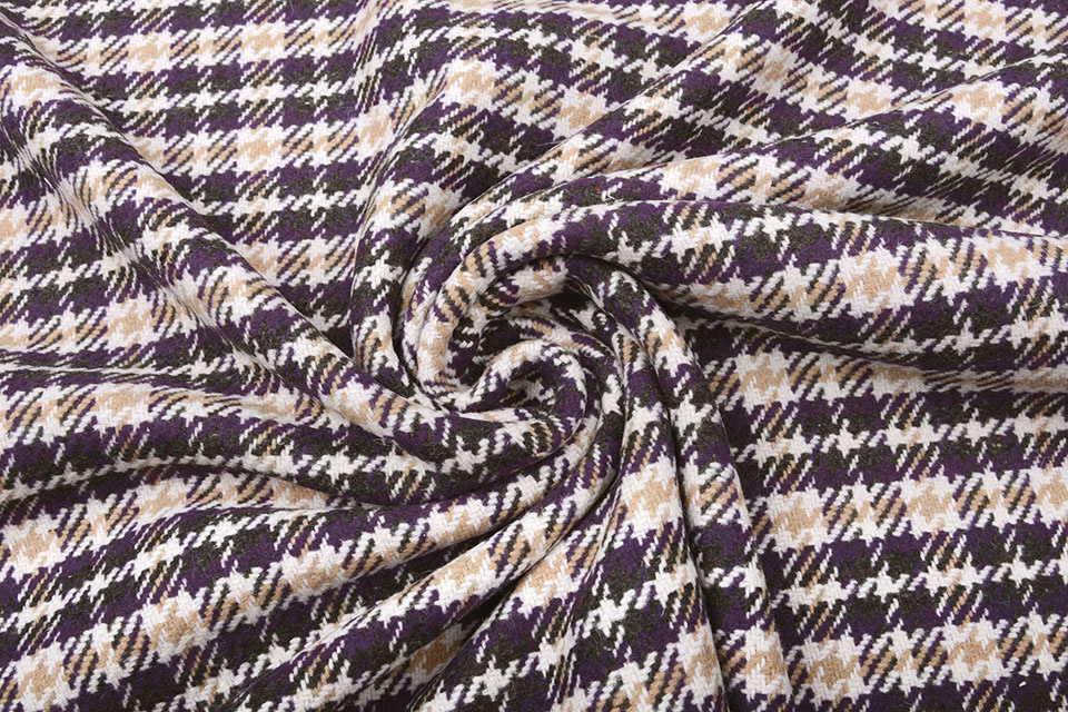 Woven Woolen Fabric Checkered Purple Dark Grey