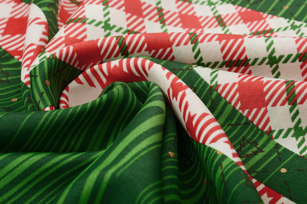 Kerststof  Geruit Groen