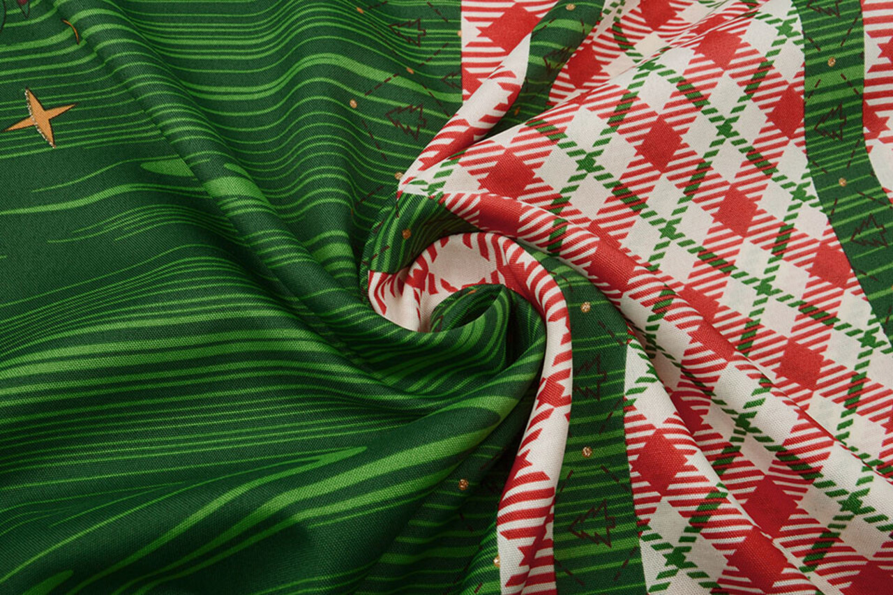 Kerststof  Geruit Groen