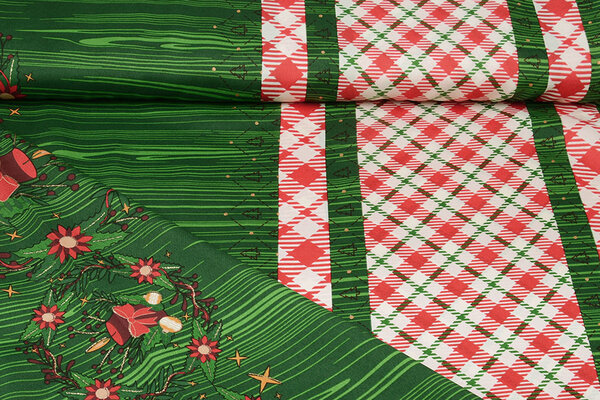 Kerststof  Geruit Groen