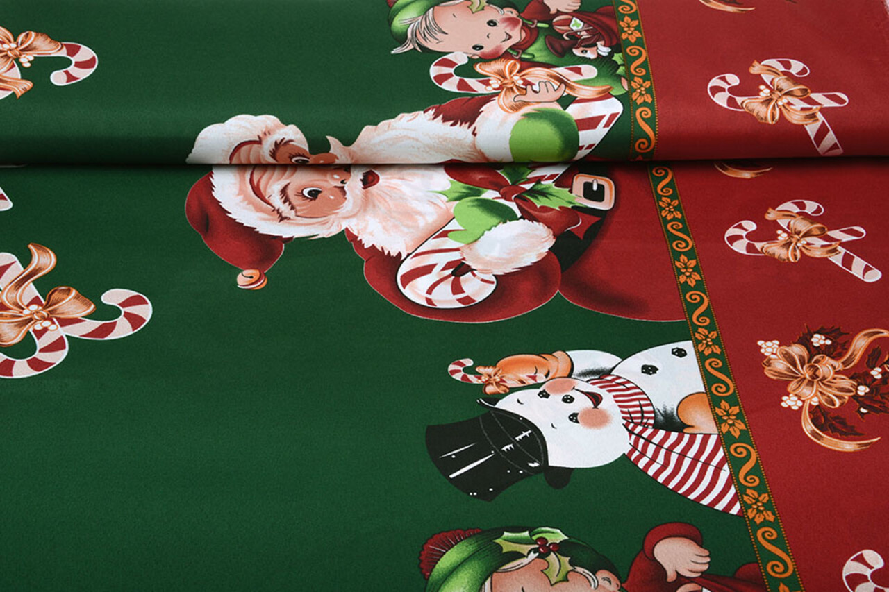 Weihnachtsstoff Weihnachtsmann Zuckerstange Grün