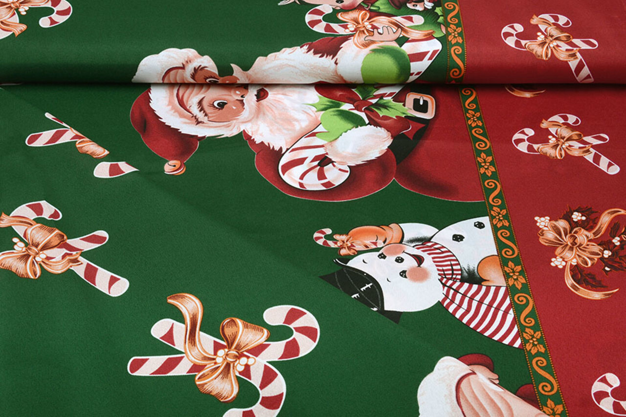 Weihnachtsstoff Weihnachtsmann Zuckerstange Grün