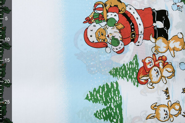 Tissu de Noël Père Noël Animaux Vert