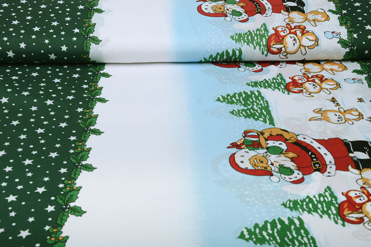 Kerststof  Kerstman Dieren Groen Kerststof  Kerstman Dieren Groen