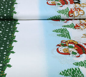 Christmas Fabric Santa Animals Green