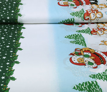 Christmas Fabric Santa Animals Green