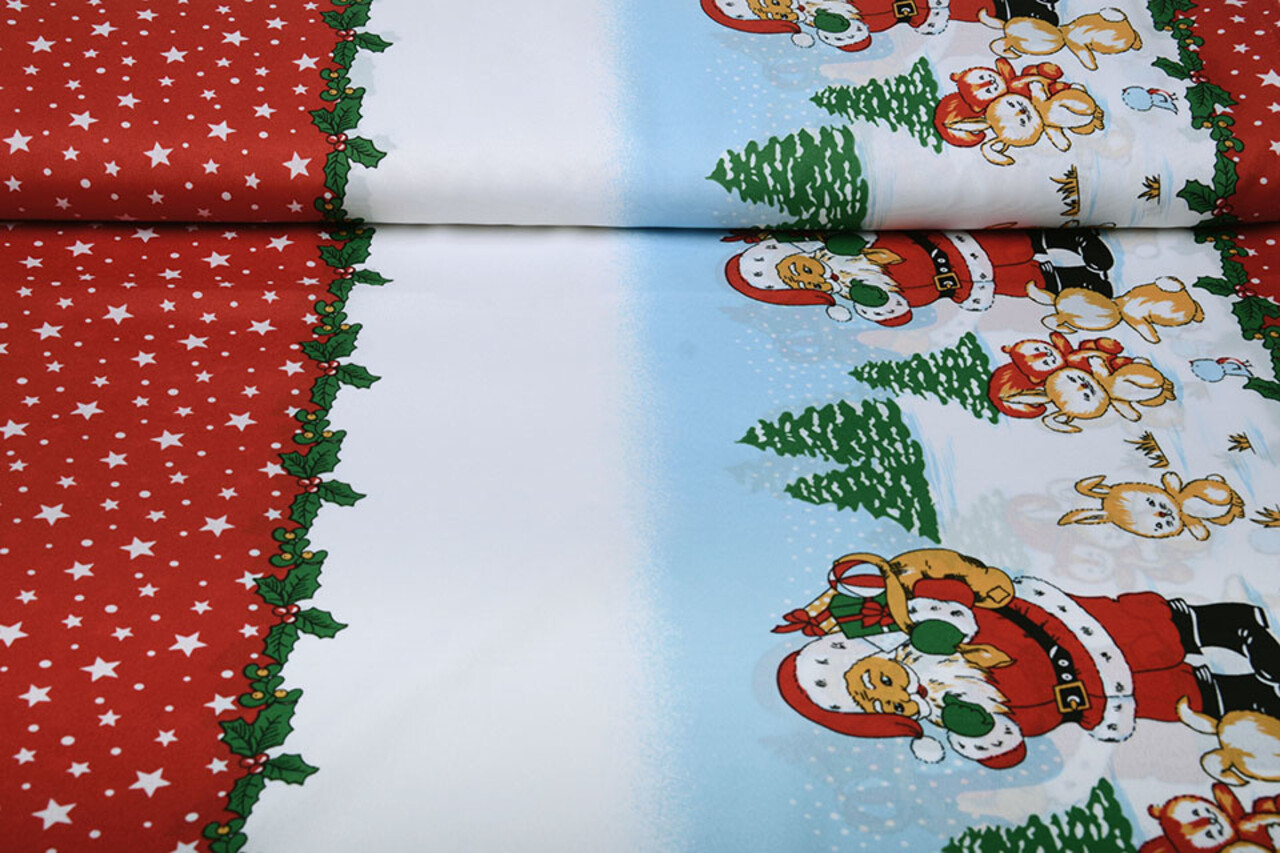 Christmas Fabric Santa Animals Red Christmas Fabric Santa Animals Red