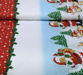 Weihnachtsstoff Weihnachtsmann Tiere Rot