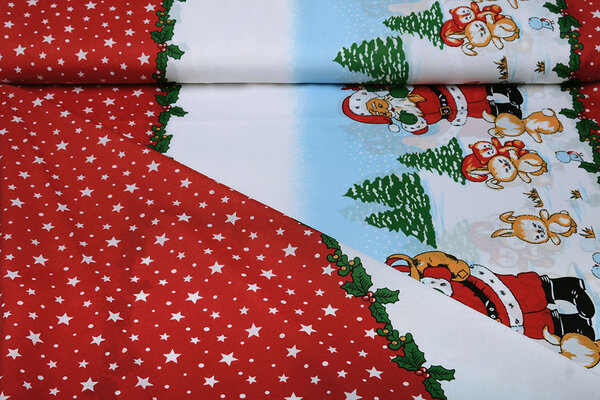 Christmas Fabric Santa Animals Red Christmas Fabric Santa Animals Red