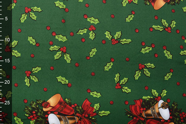 Kerststof  Kerstklokken Groen