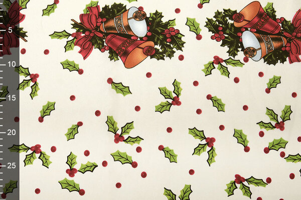 Weihnachtsstoff Weihnachtsglocken Creme