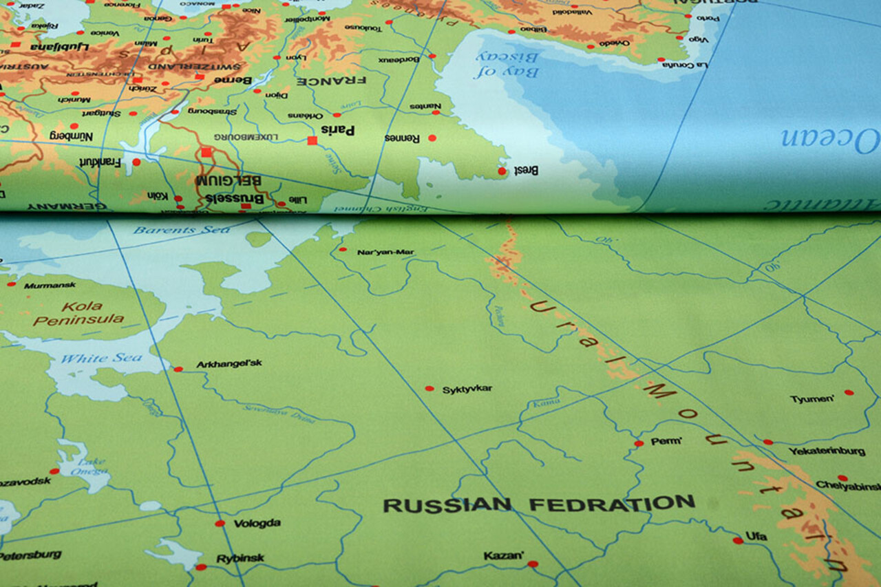 Digital Panel Stretch Cotton Map Europe  Blue