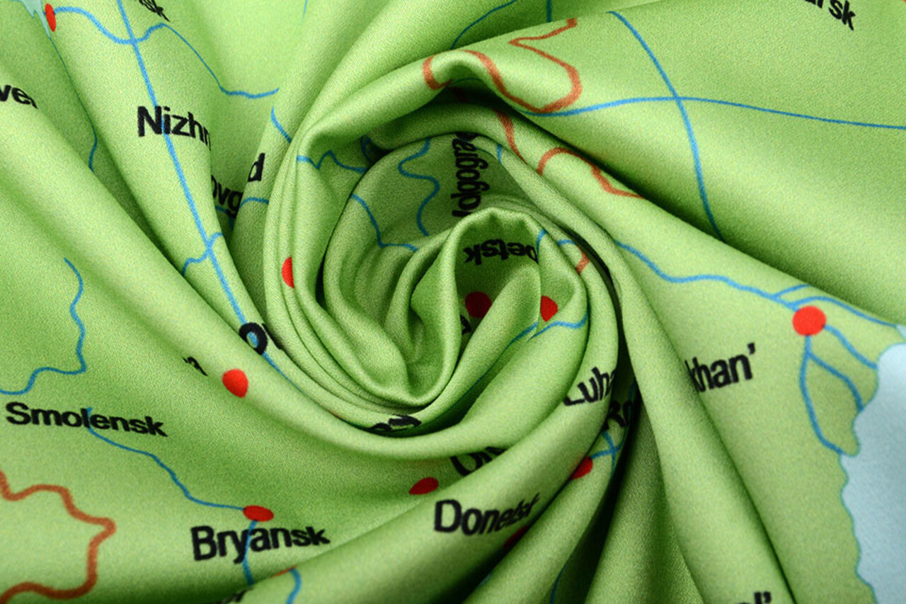 Digital Panel Stretch Cotton Map Europe  Blue