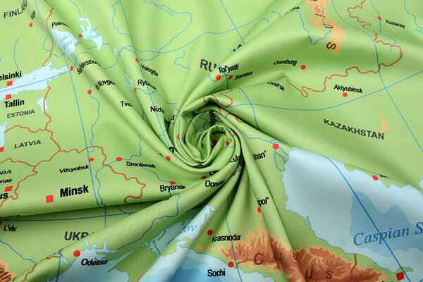 Digital Panel Stretch Cotton Map Europe  Blue