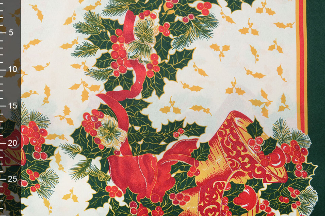 Christmas Fabric Christmas Bell with Holly Green Christmas Fabric Christmas Bell with Holly Green