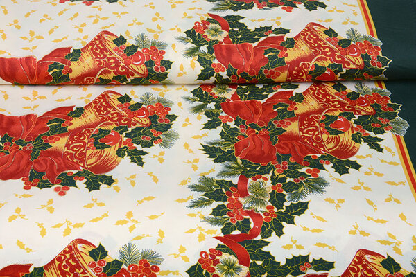 Christmas Fabric Christmas Bell with Holly Green Christmas Fabric Christmas Bell with Holly Green