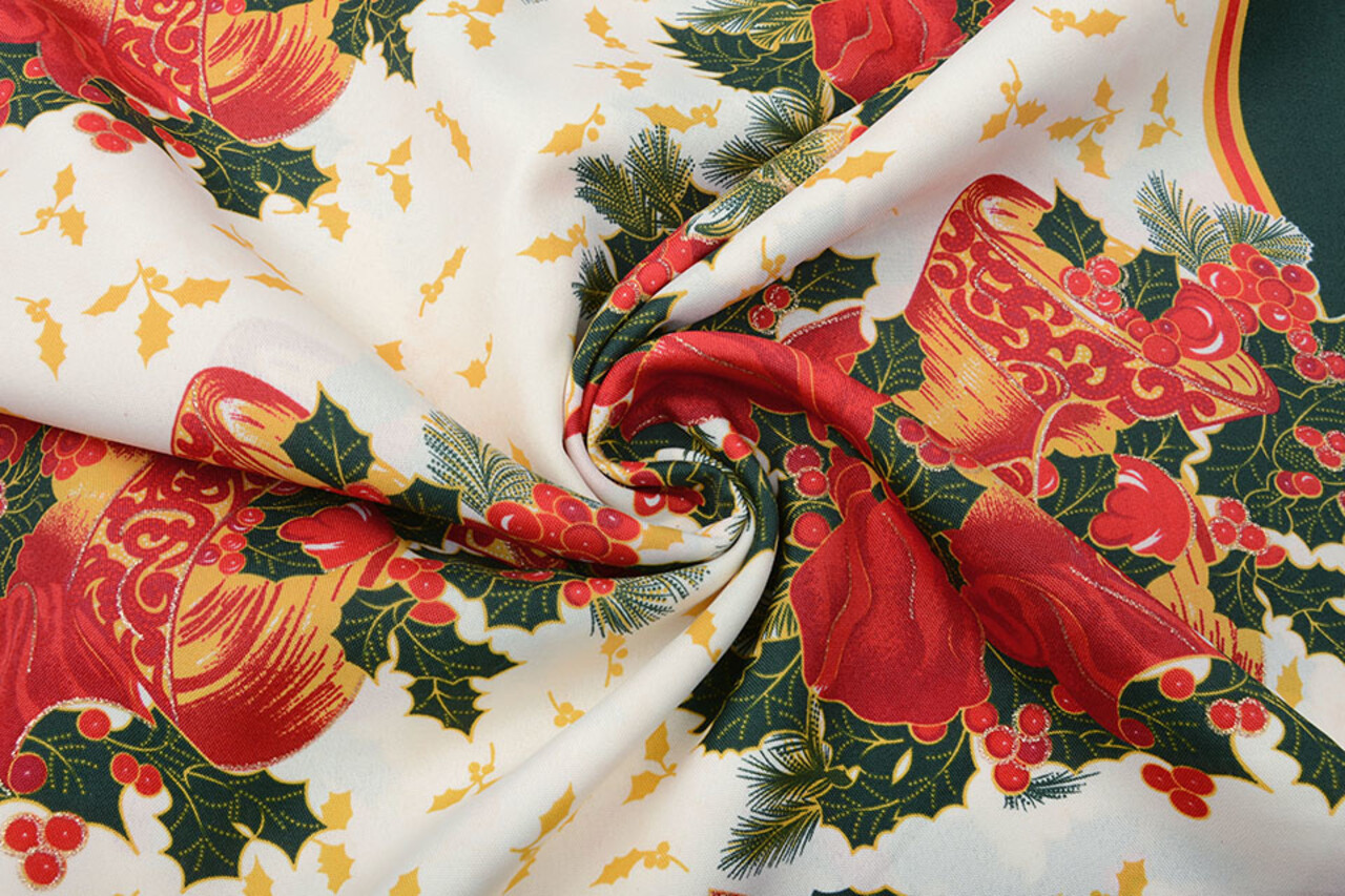 Weihnachtsstoff Weihnachtsglocke mit Stechpalme Grün