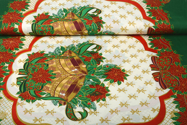Tissu de Noël Grand Clochettes de Noël Vert Tissu de Noël Grand Clochettes de Noël Vert
