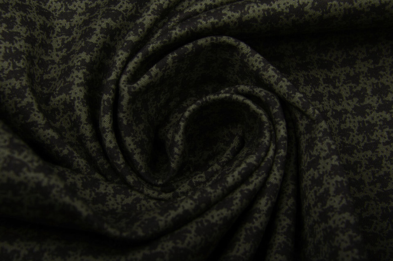 Stretch Coton Pied de Poule Vert Militaire