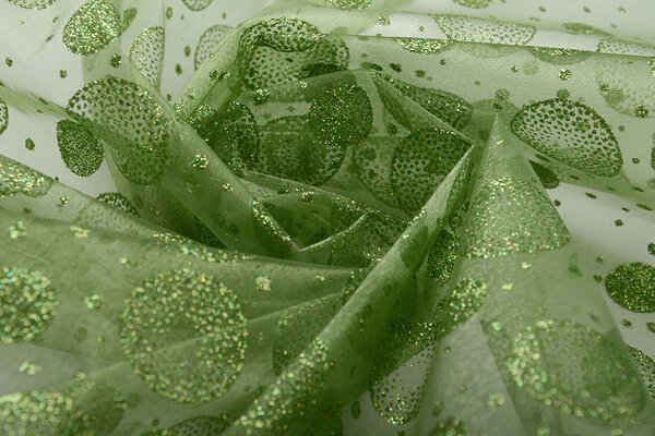 Organza Printed Dots Green