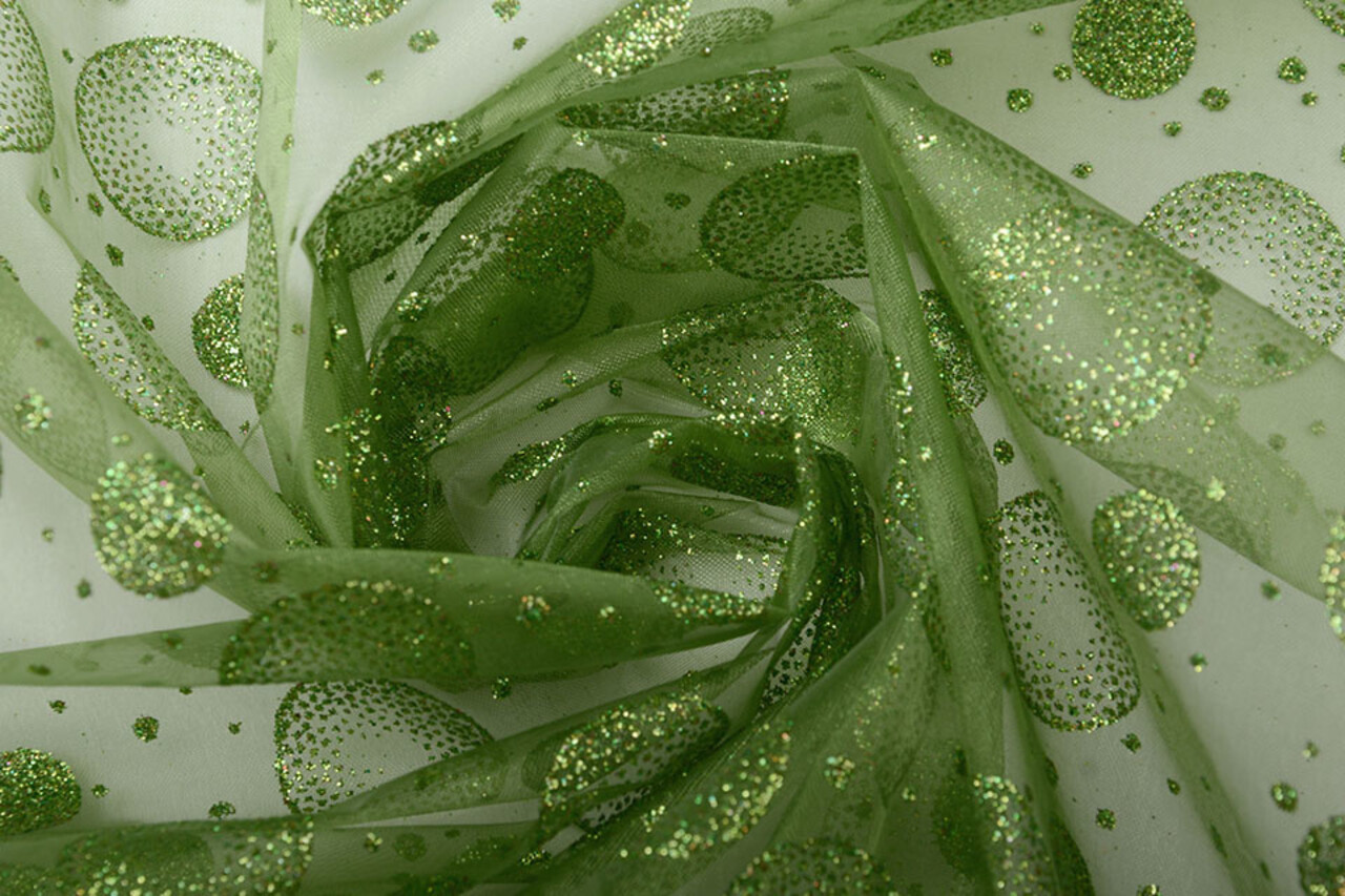 Organza Printed Dots Green